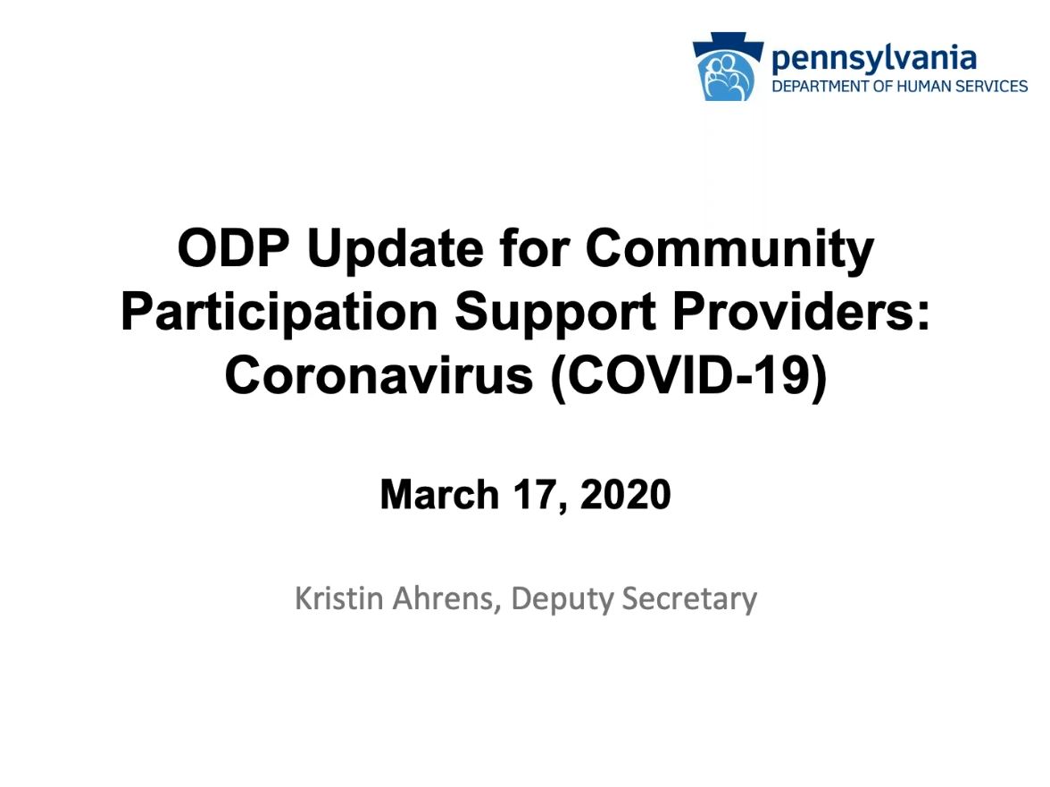 Click for ODP Coronavirus (COVID-19) Update for CPS Providers recording